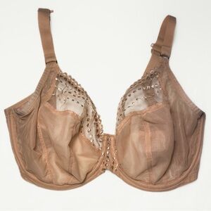 32J Elomi Matilda Plunge Bra Cafe Au Lait Lace Full-Coverage Bra nude Underwire